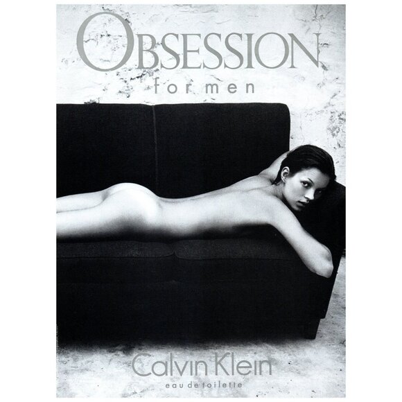1993 Calvin Klein Obsession for Men Cologne Vintage Print Ad Woman Couch 90s Art - Picture 1 of 2
